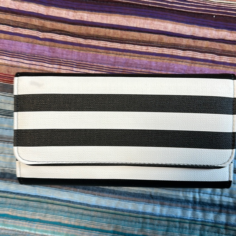 Kut From The Kloth Slim White and Black Striped Faux Leather Flap Wallet